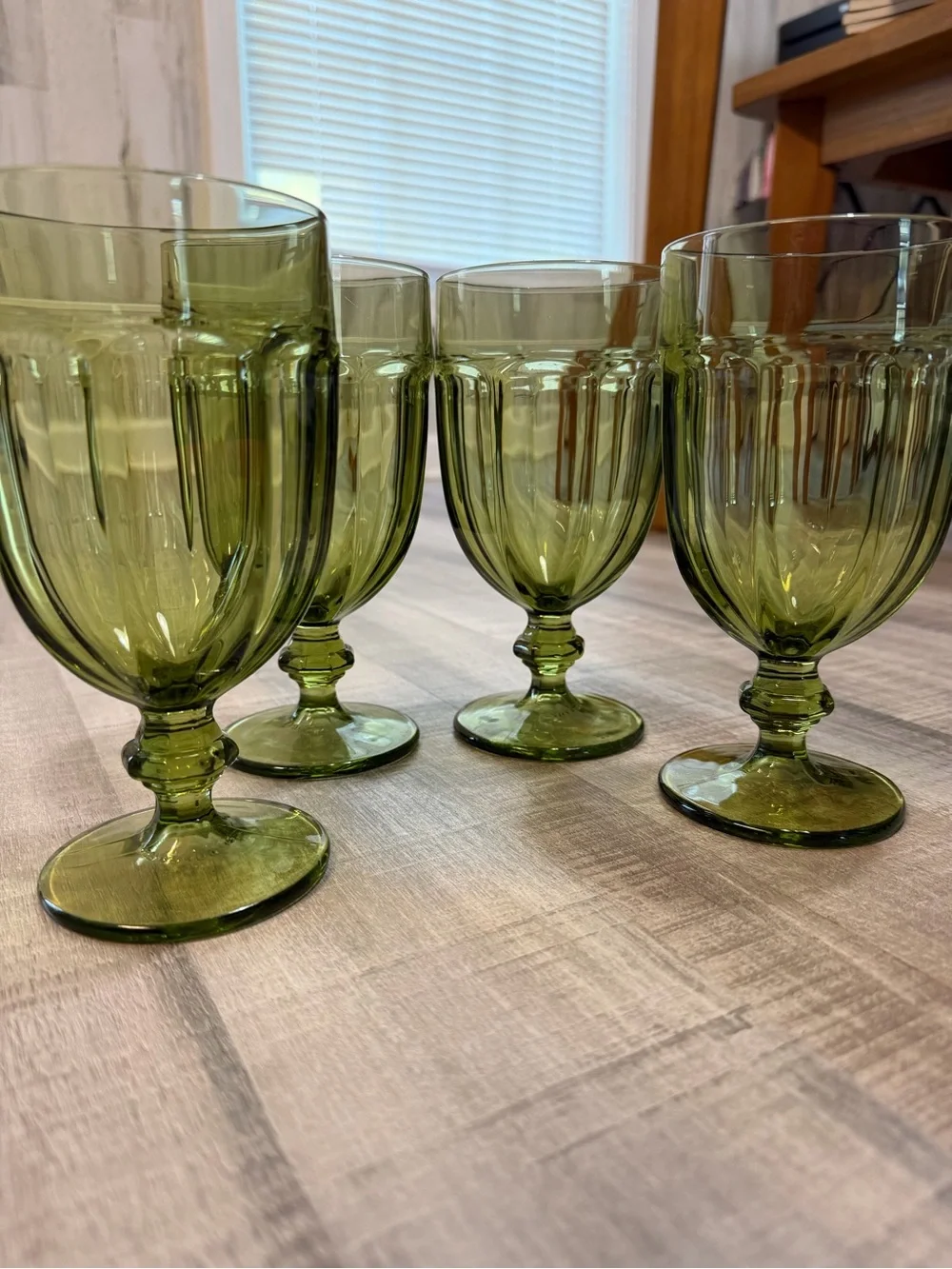 Vintage Set of 4 Libbey DuraTuff Gibraltar Olive Green Goblets – 16 oz
